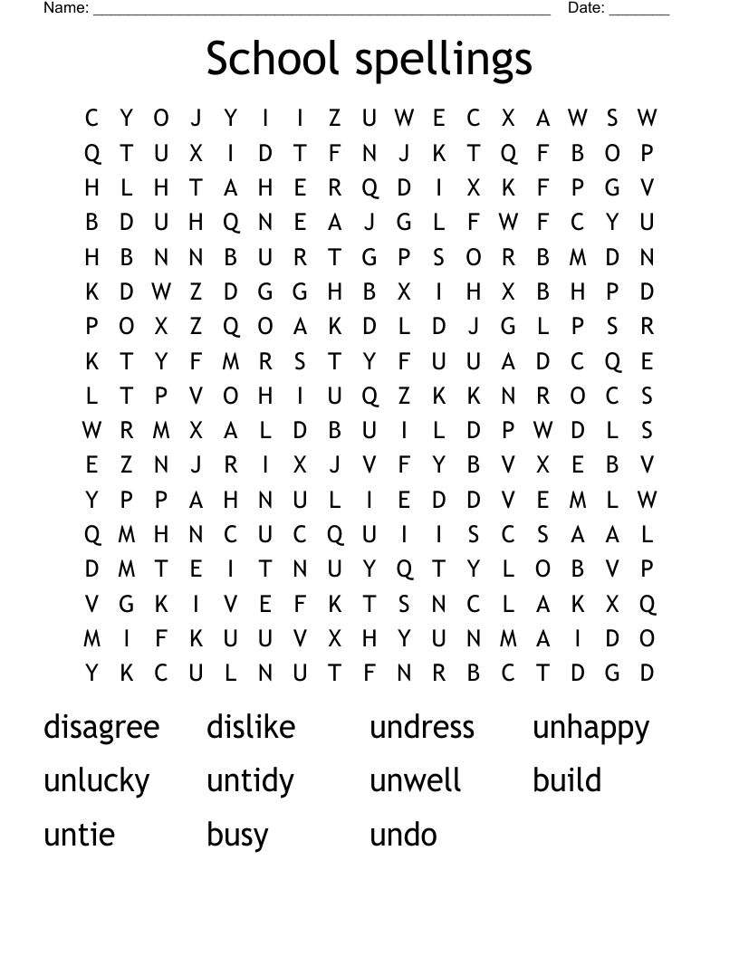 School spellings Word Search