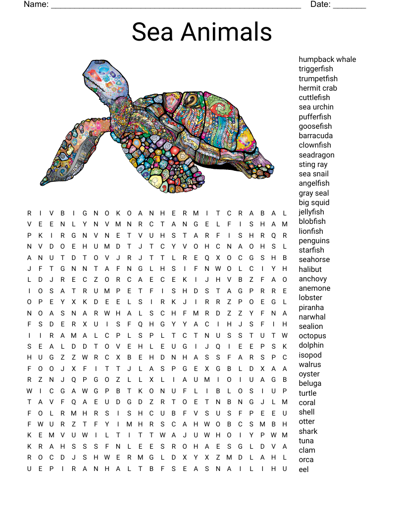 Sea Animals Word Search