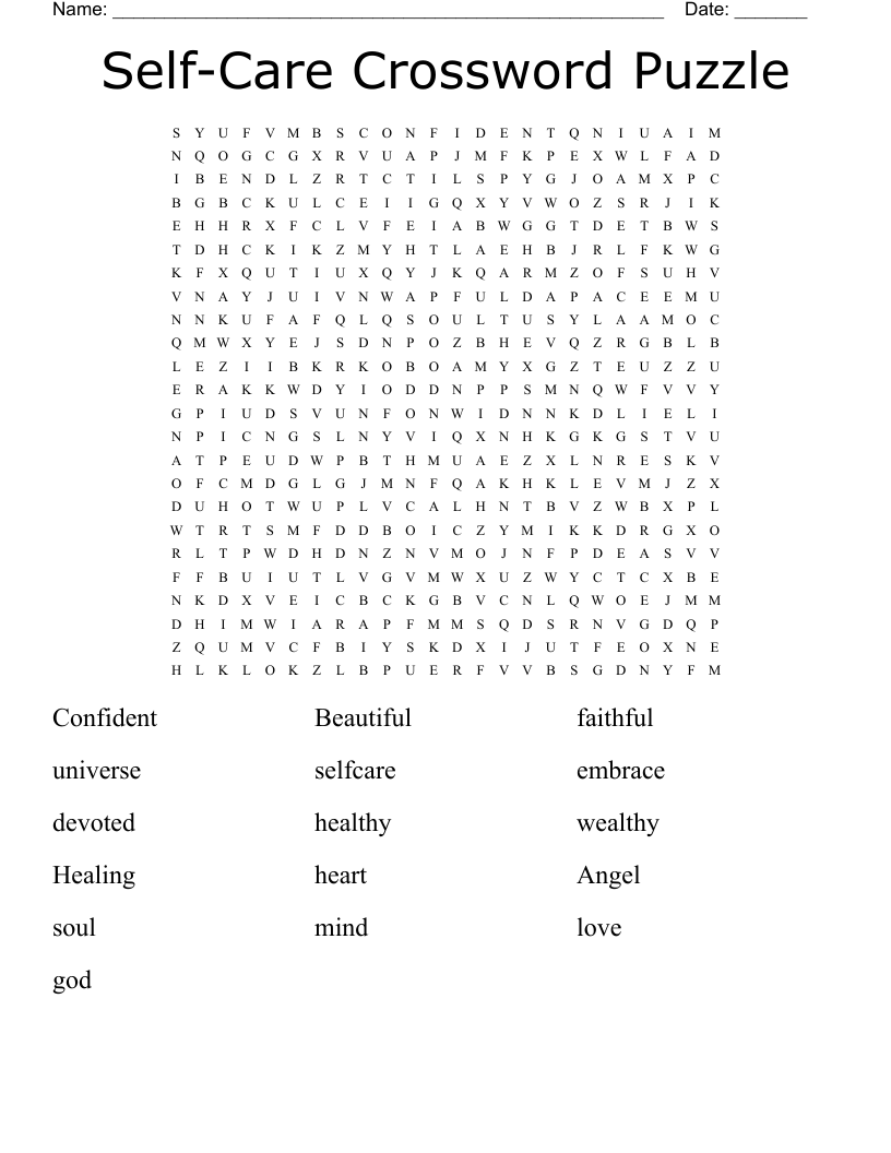 Self-Care Crossword Puzzle  Word Search