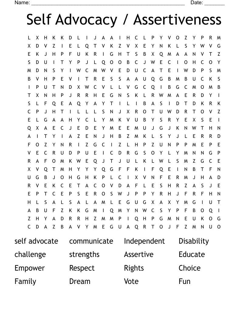 Self Advocacy / Assertiveness Word Search
