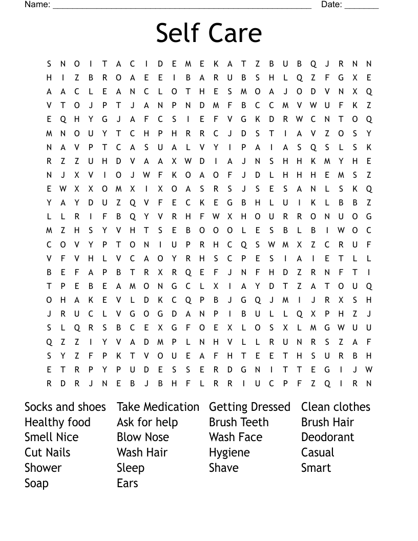 Self Care  Word Search
