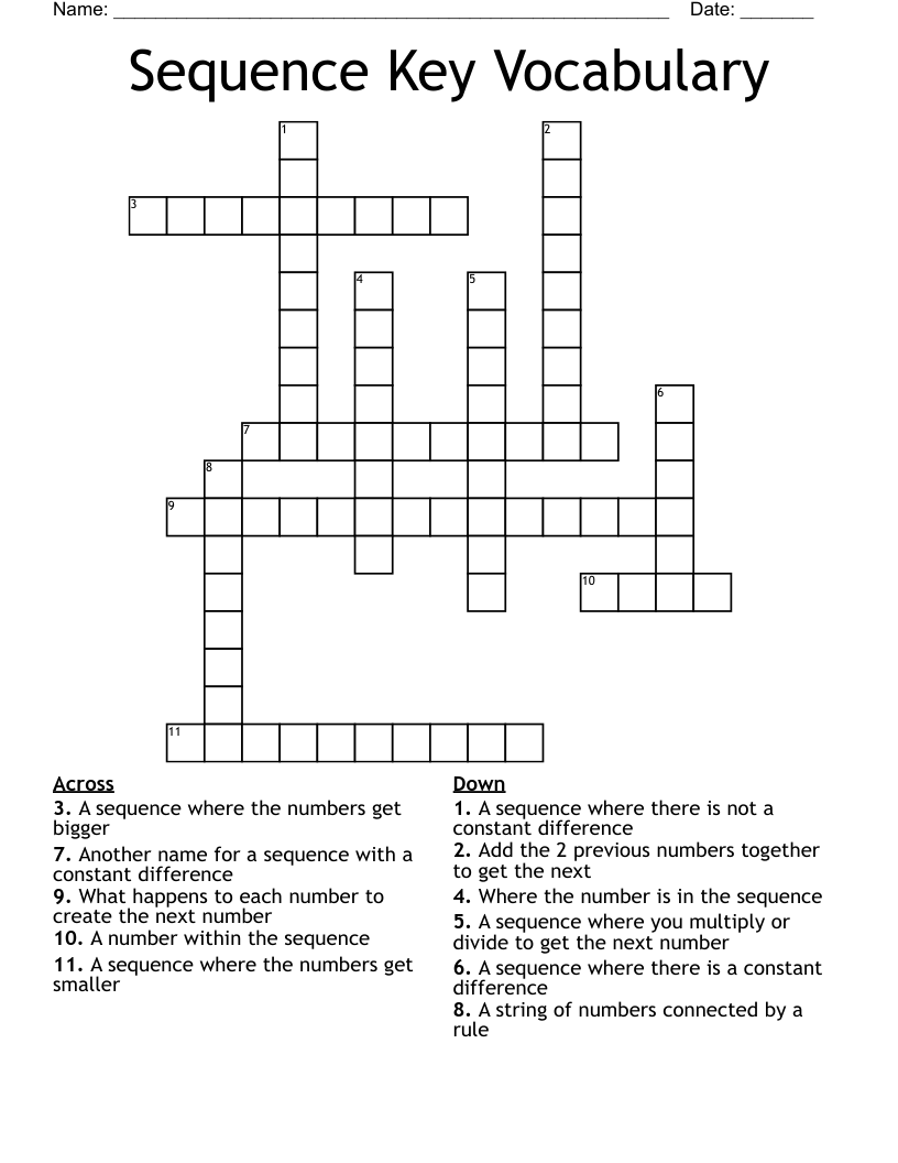 Sequence Key Vocabulary Crossword
