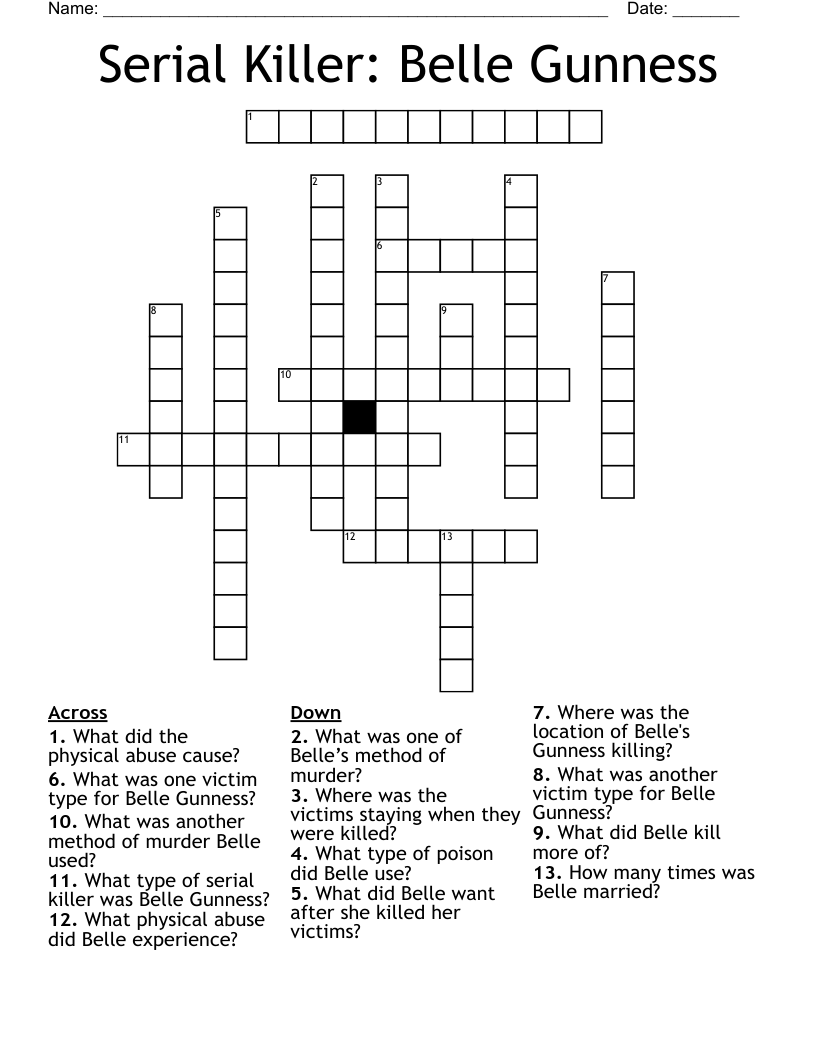 Serial Killer: Belle Gunness  Crossword