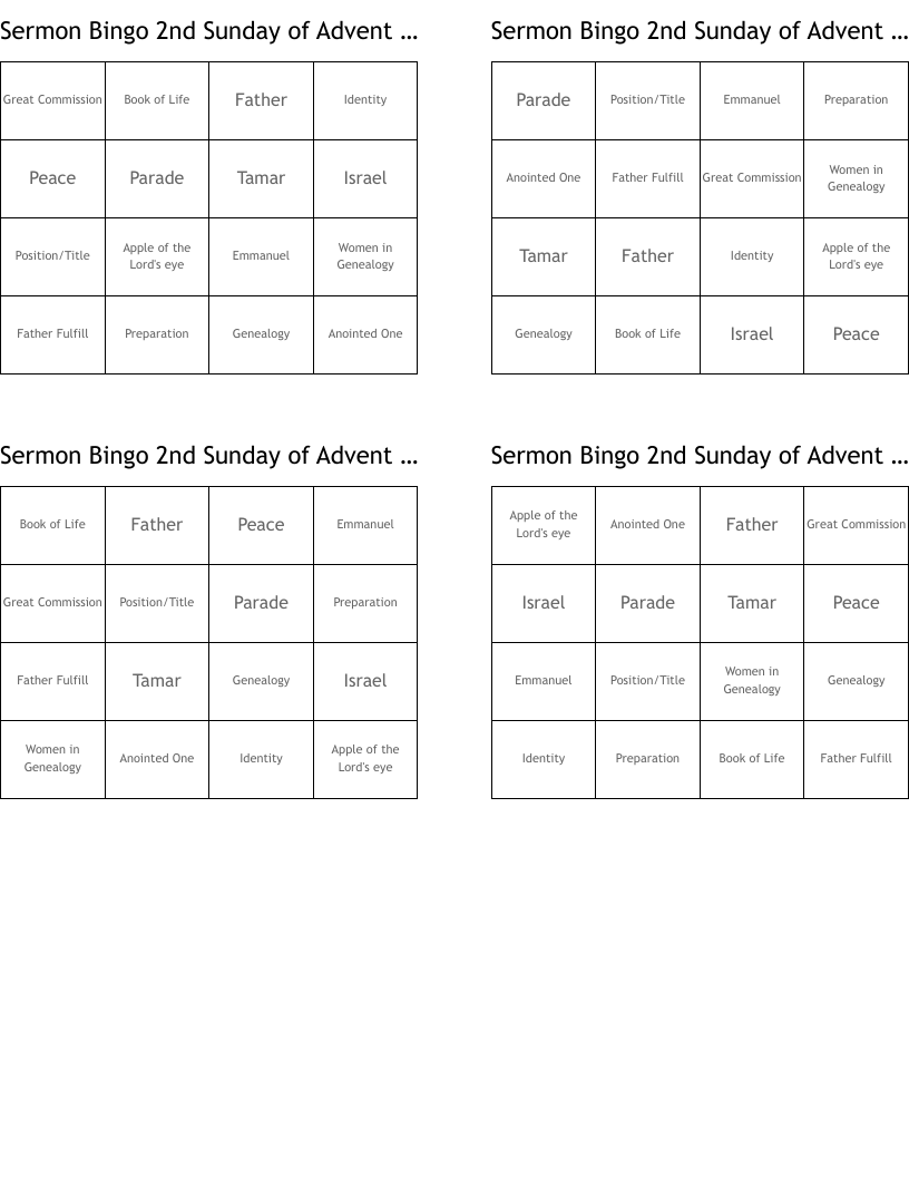 Sermon Bingo  2nd Sunday of Advent  Peace
