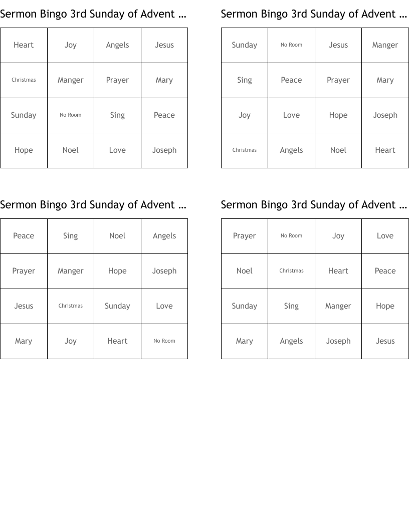 Sermon Bingo  3rd Sunday of Advent Joy