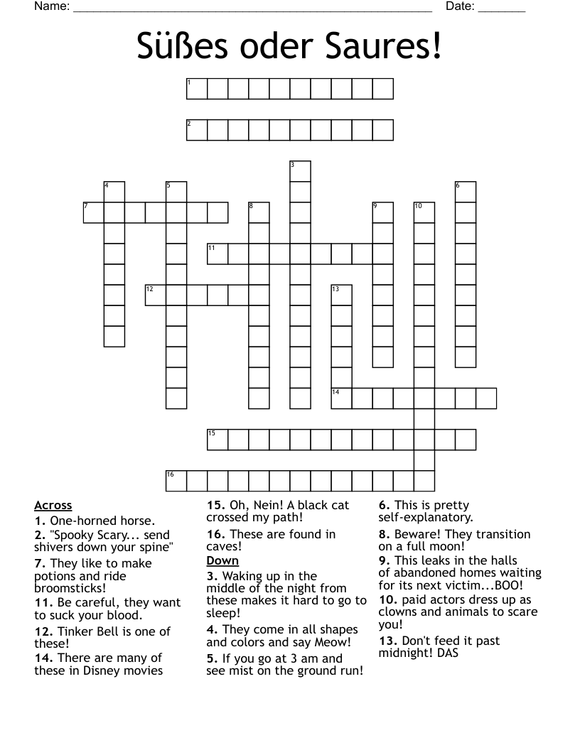 Süßes oder Saures! Crossword