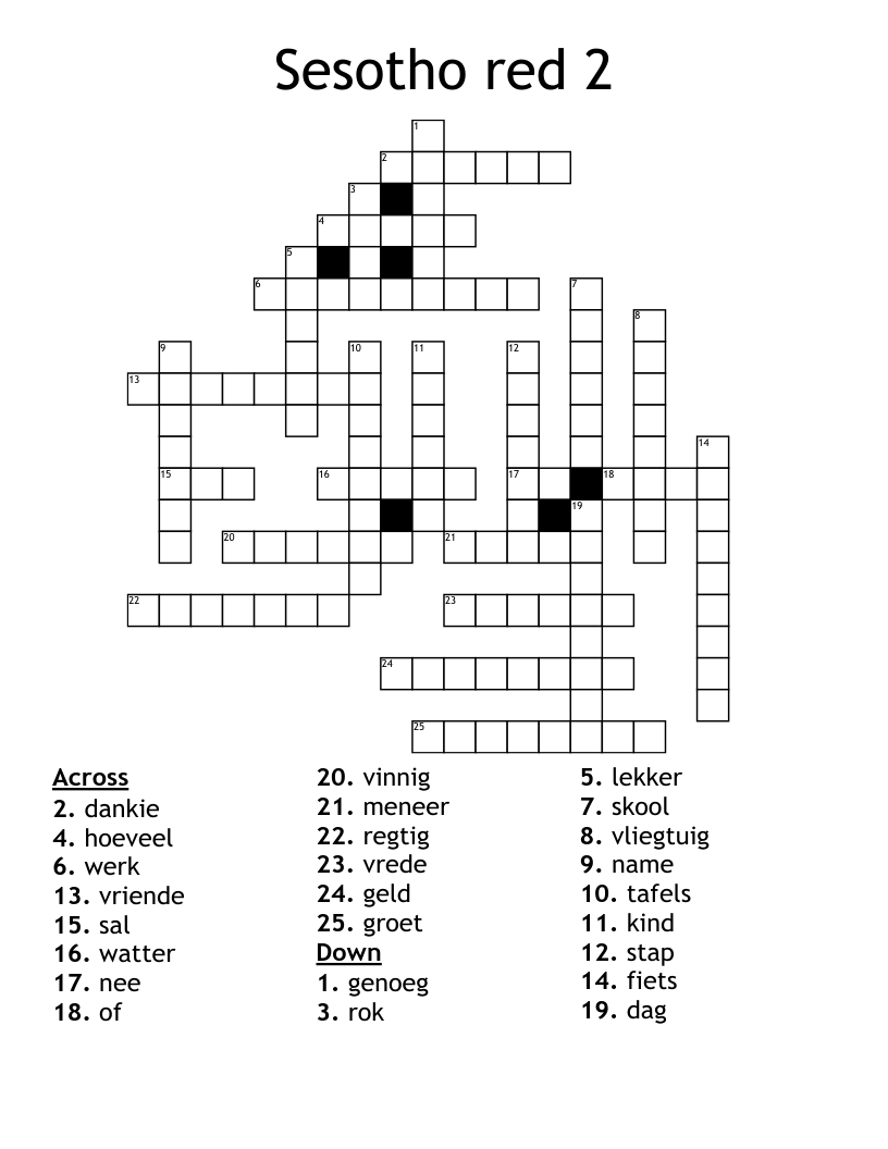 Sesotho red 2 Crossword
