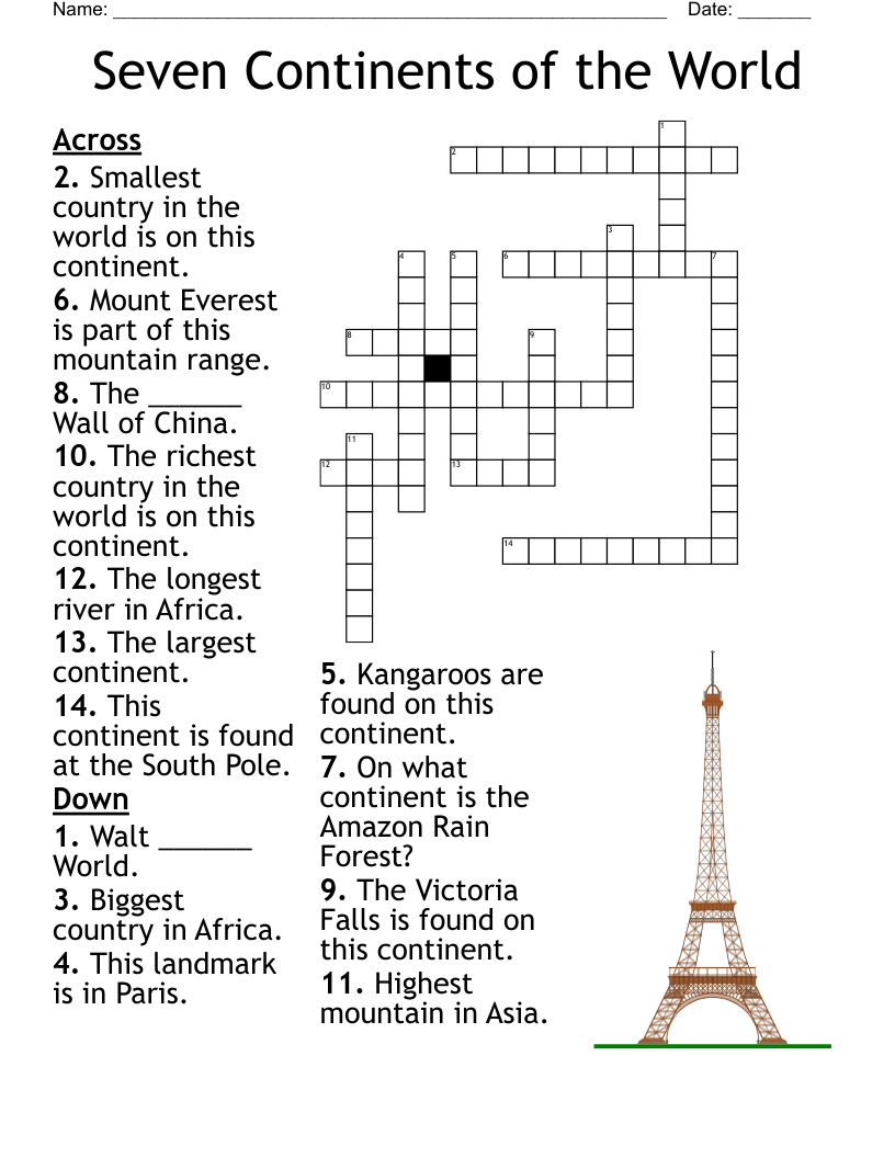 Seven Continents of the World Crossword