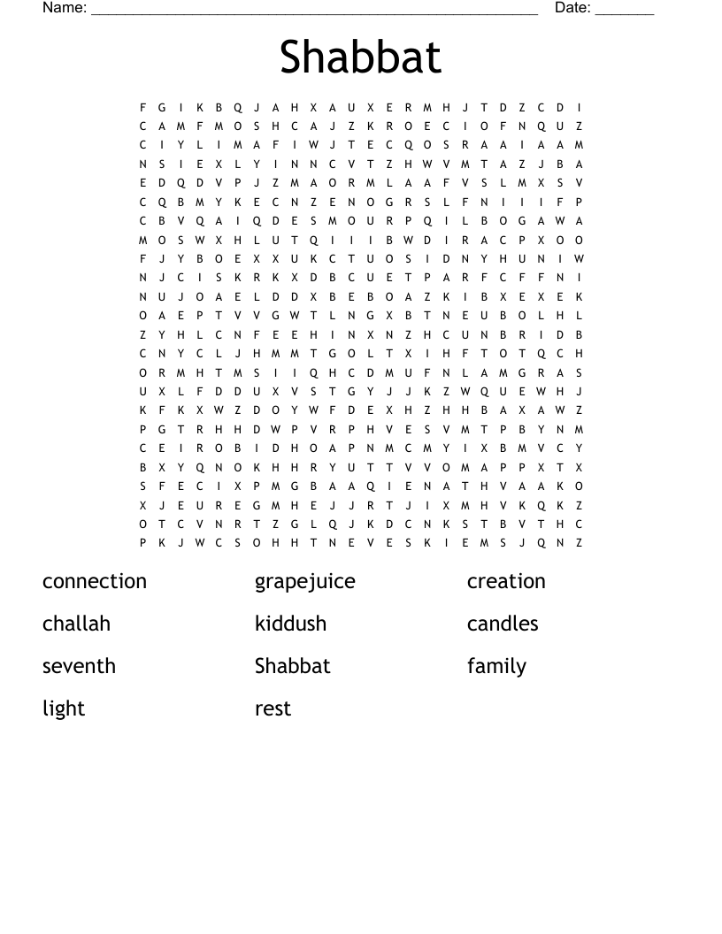Shabbat Word Search