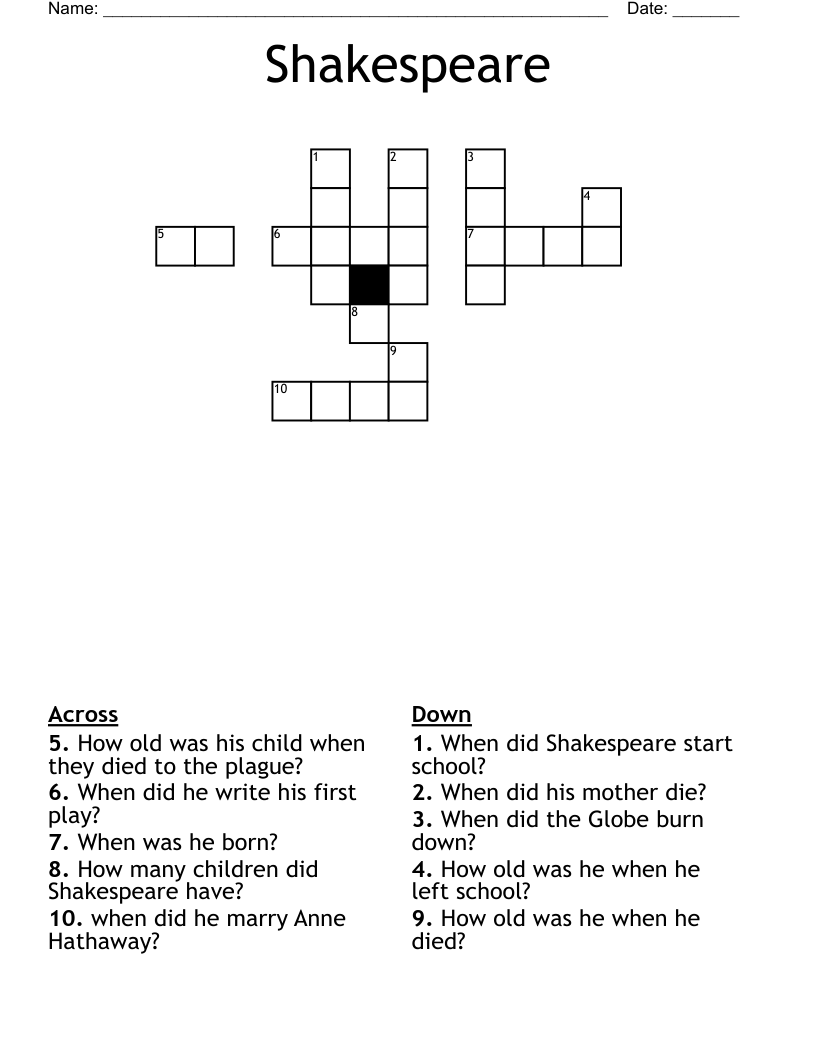Shakespeare Crossword