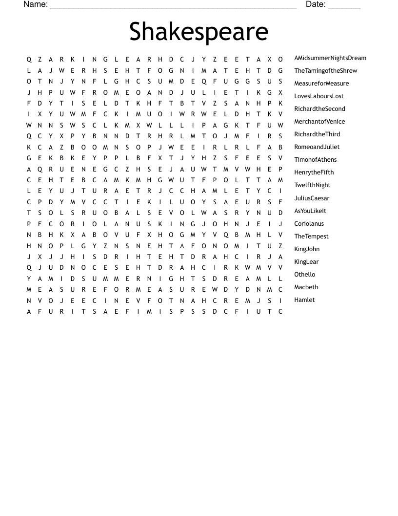 Shakespeare Word Search