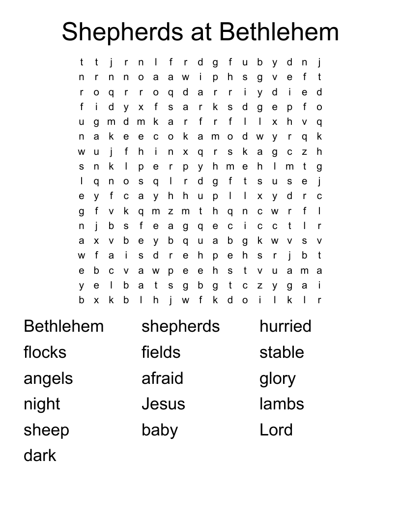 Shepherds at Bethlehem Word Search