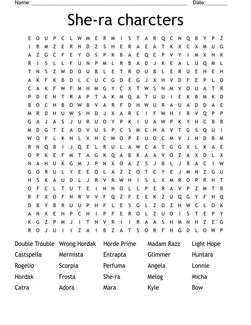 She-ra charcters Word Search