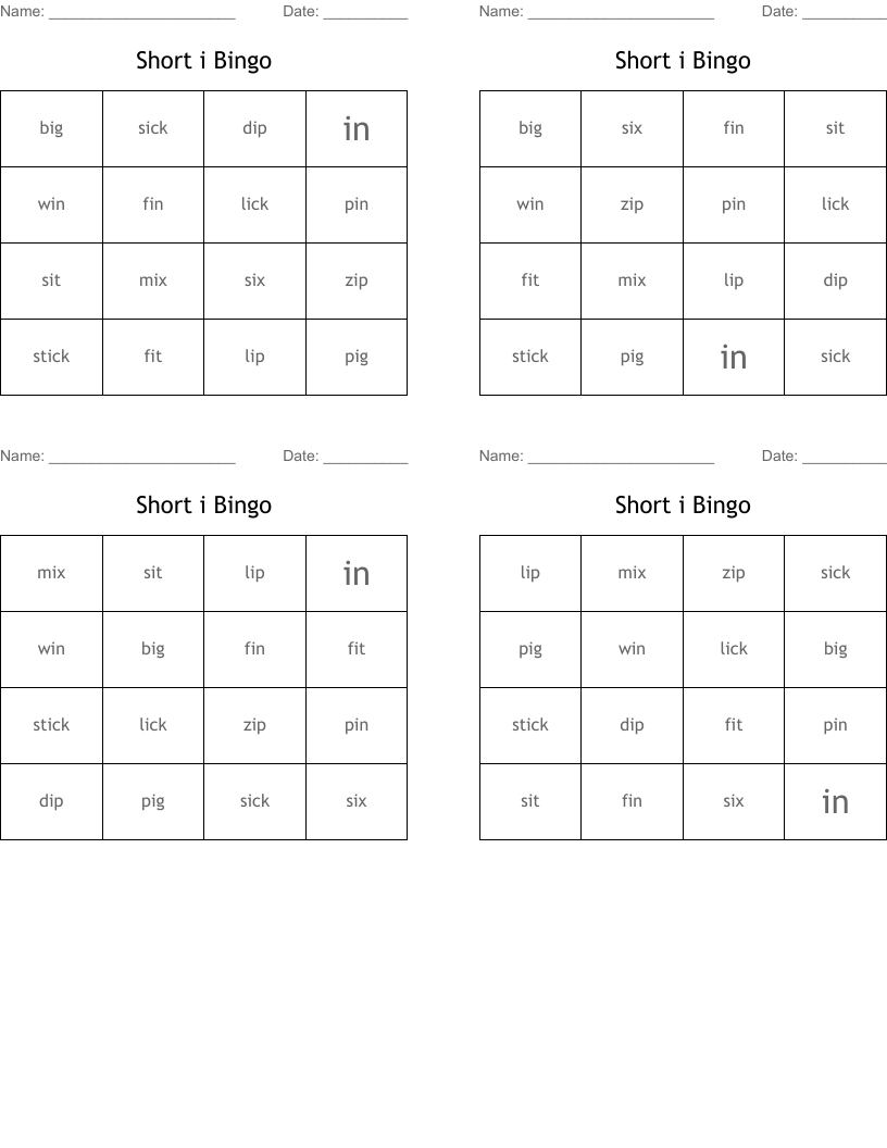 Short i Bingo