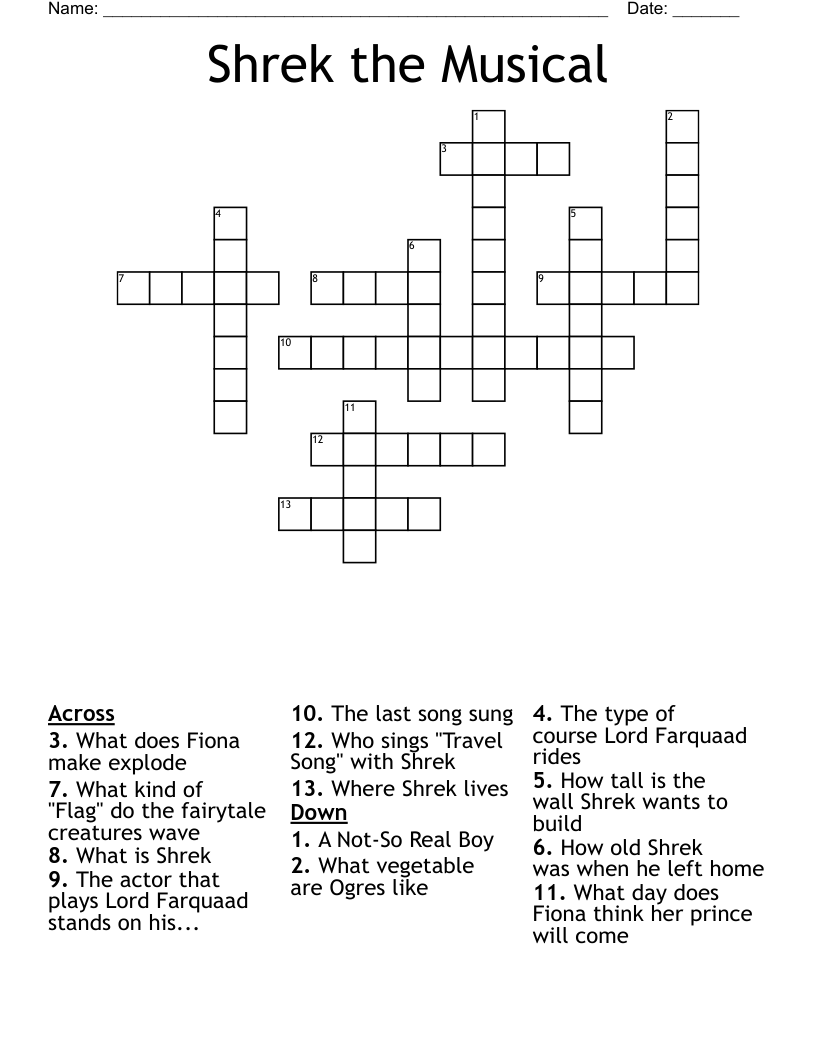Shrek the Musical Crossword