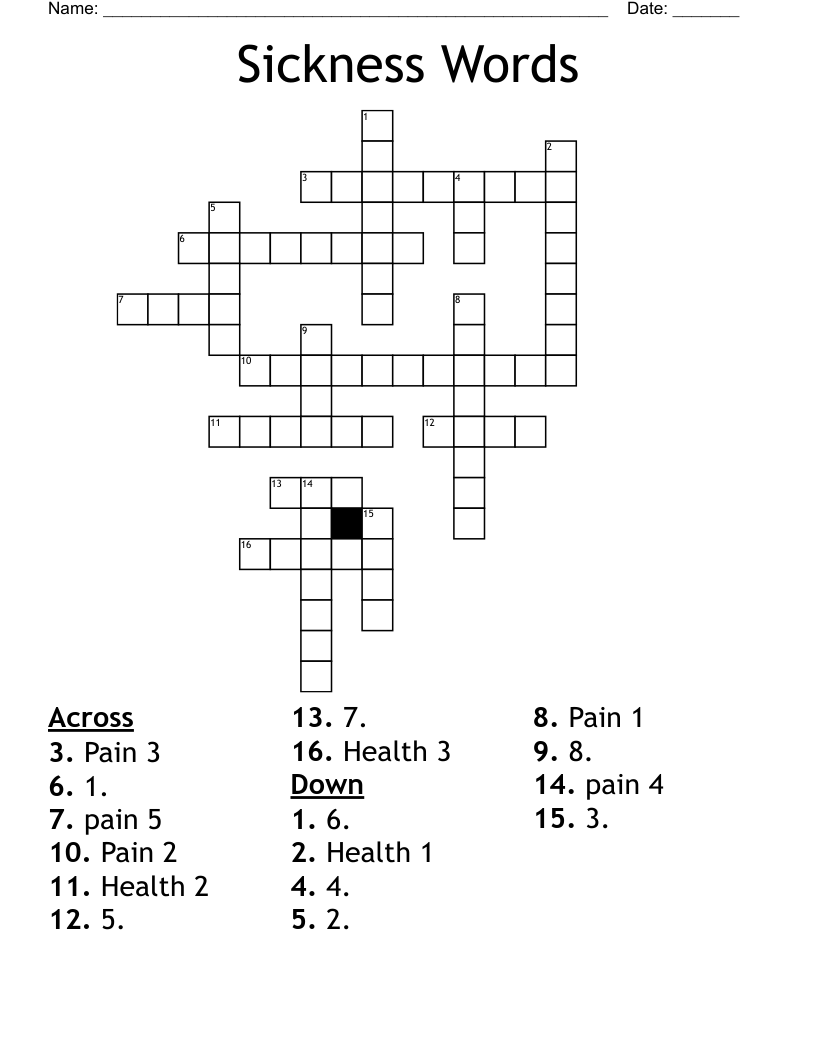 Sickness Words Crossword