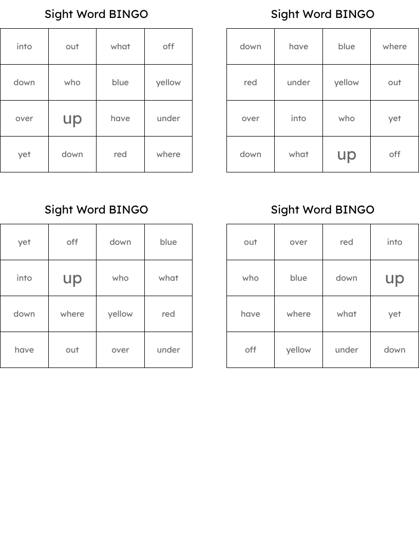 Sight Word BINGO