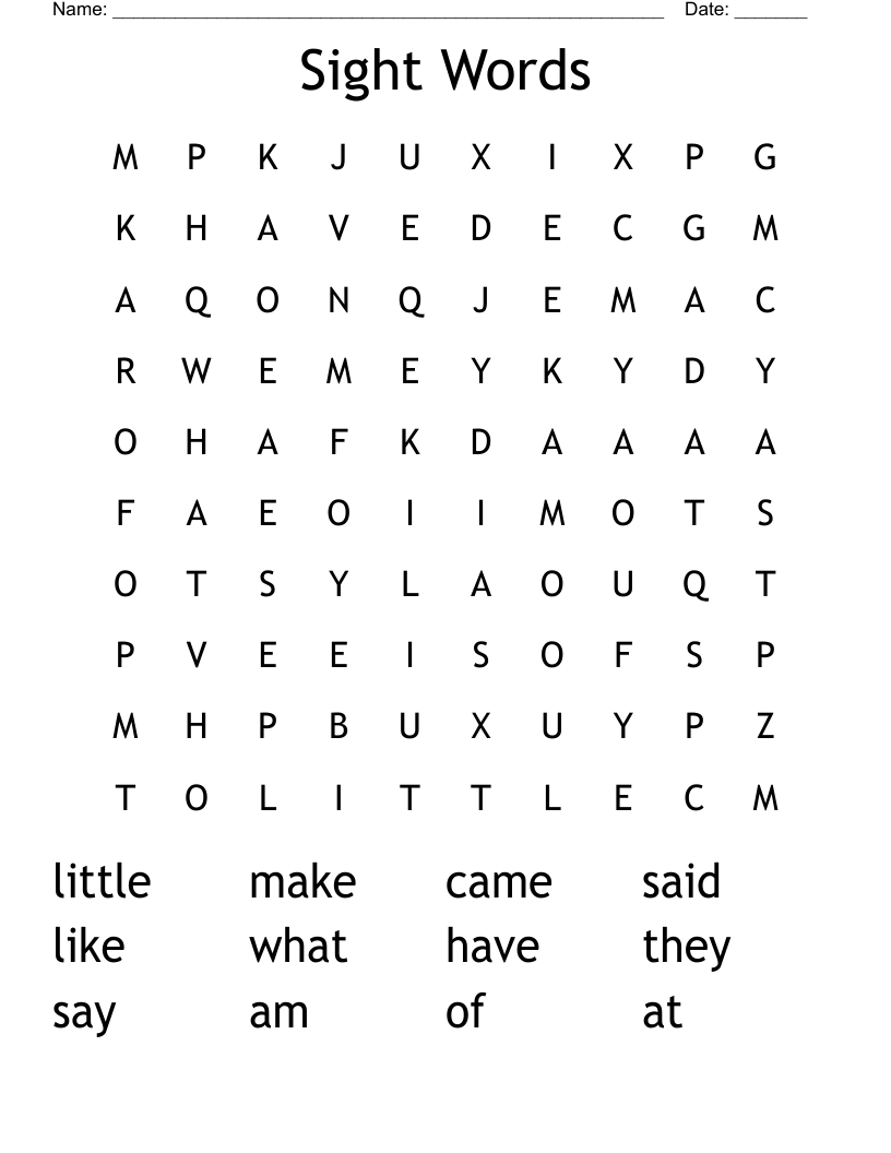 Sight Words Word Search