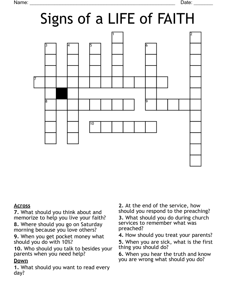 Signs of a LIFE of FAITH Crossword