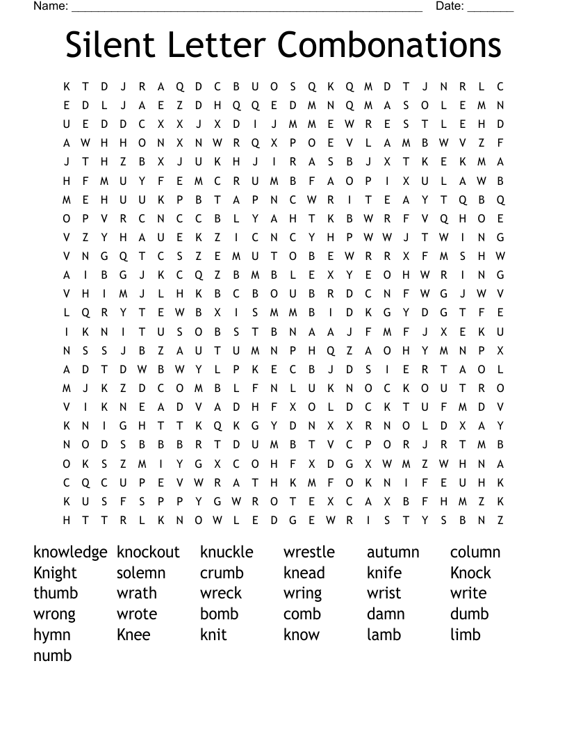 Silent Letter Combonations Word Search