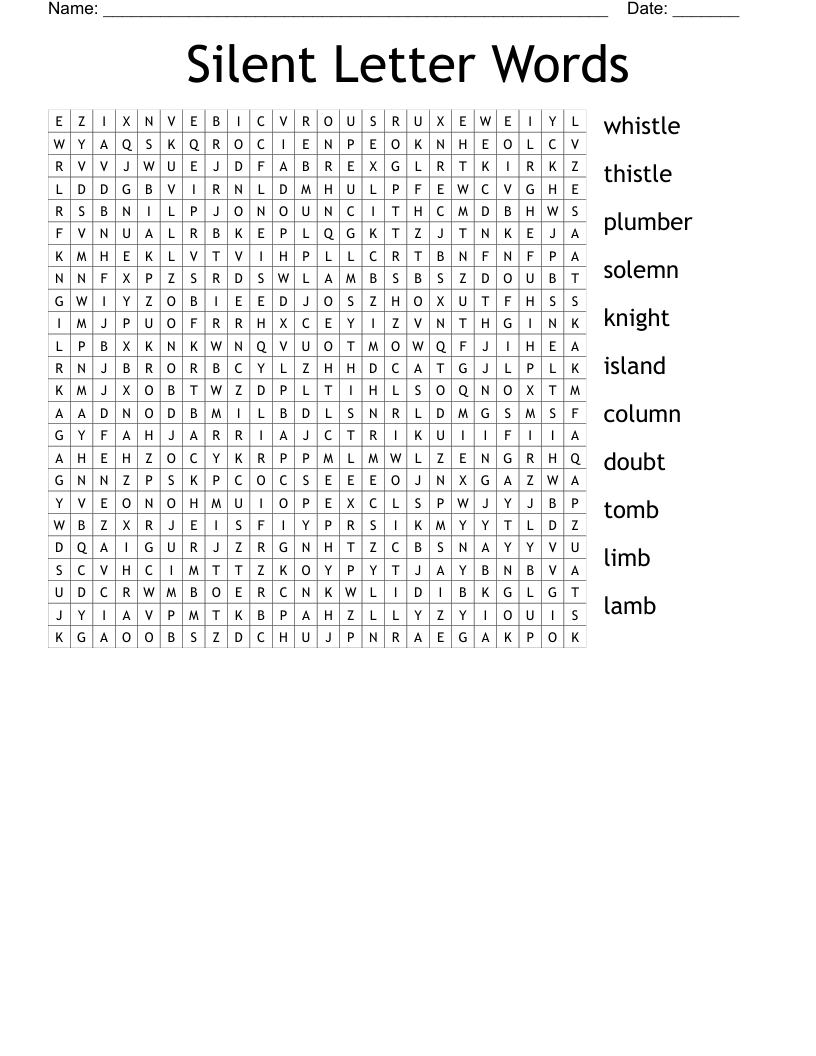 Silent Letter Words Word Search