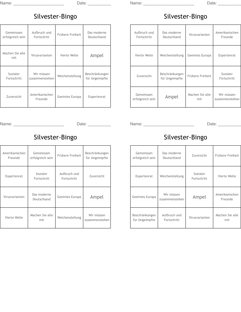 Silvester-Bingo