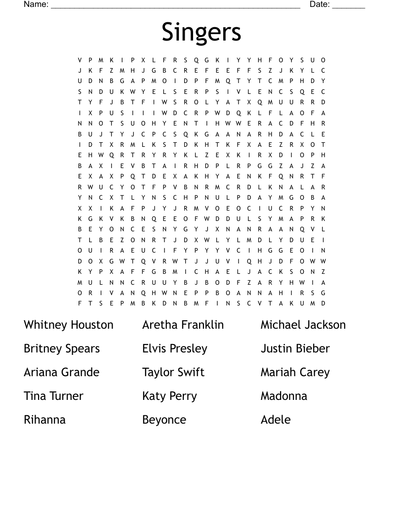 Singers Word Search