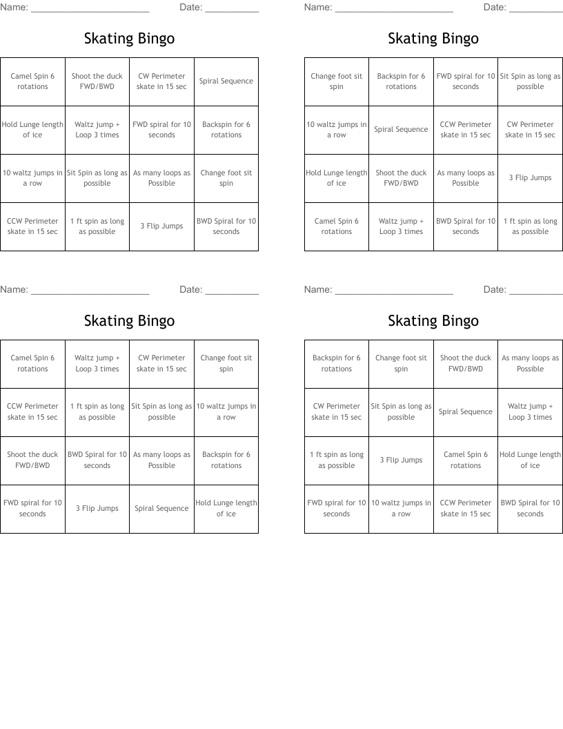 Skating Bingo