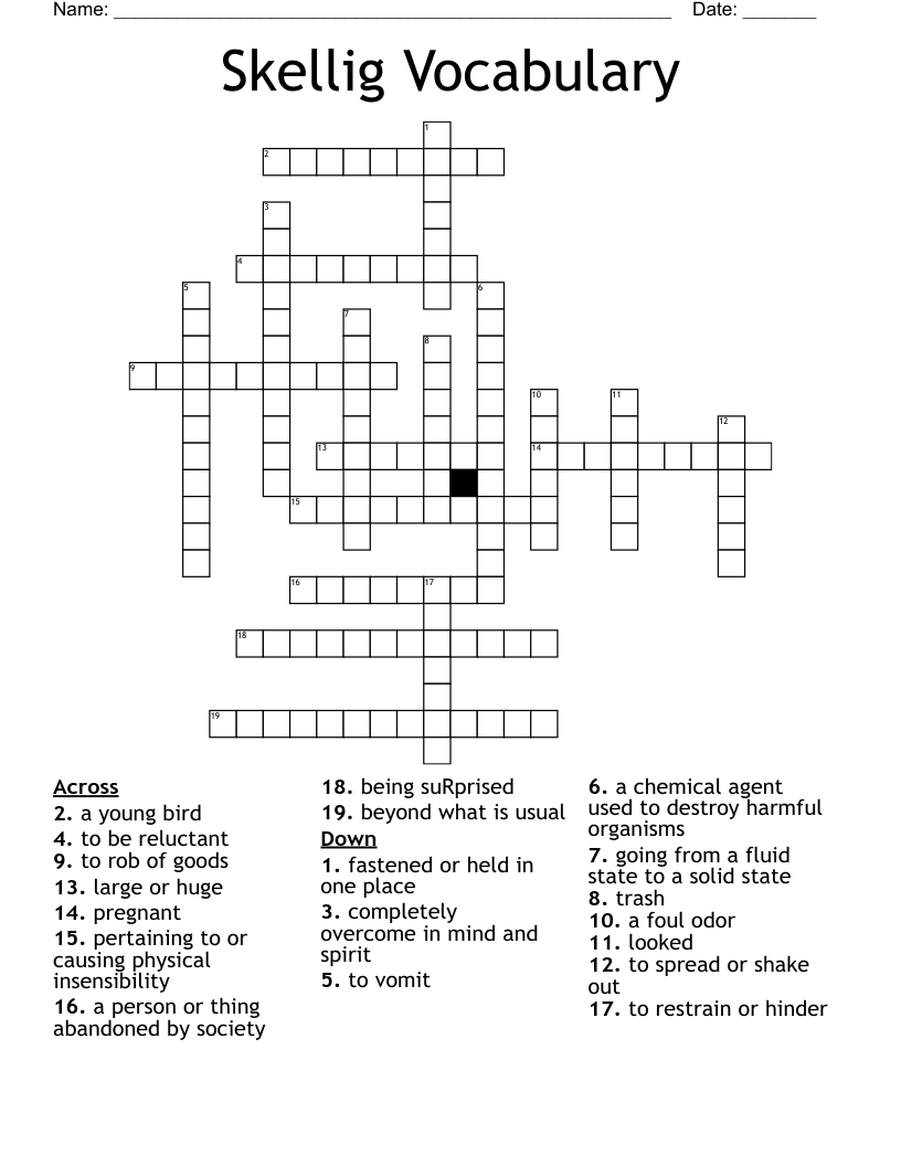 Skellig Vocabulary Crossword