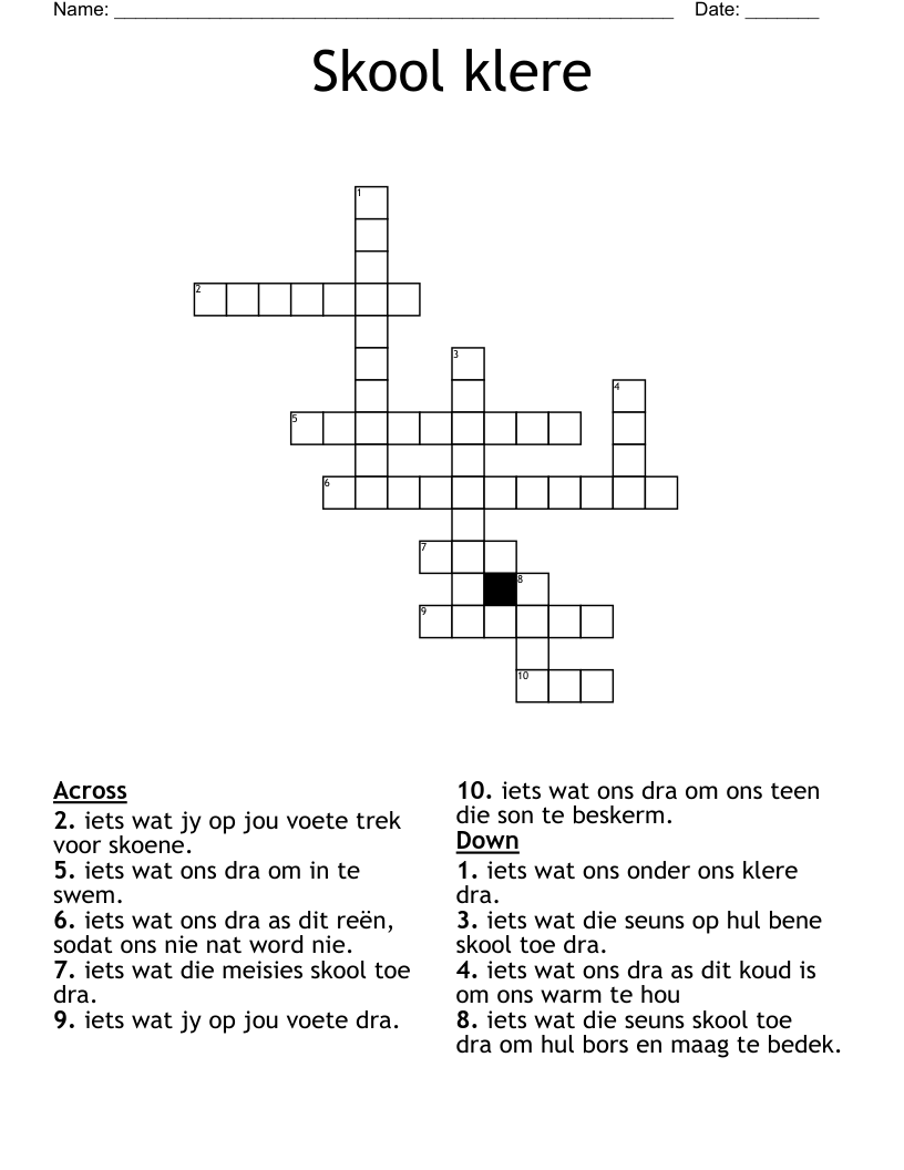 Skool klere  Crossword