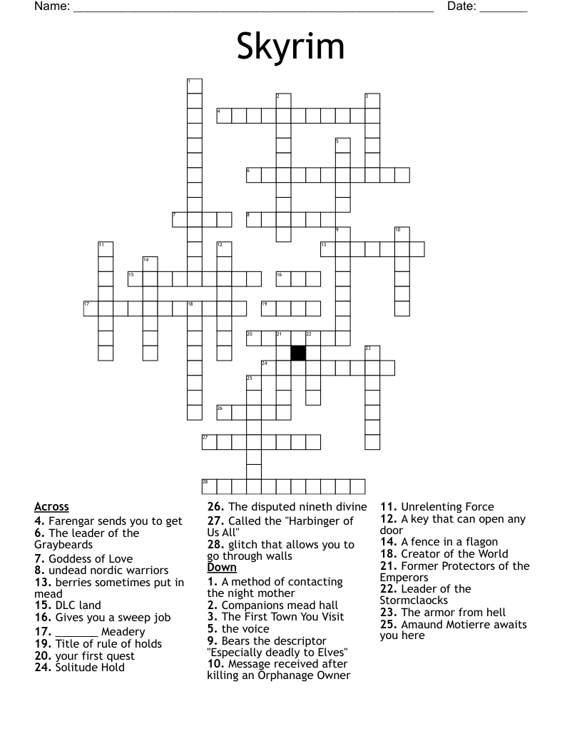 Skyrim Crossword