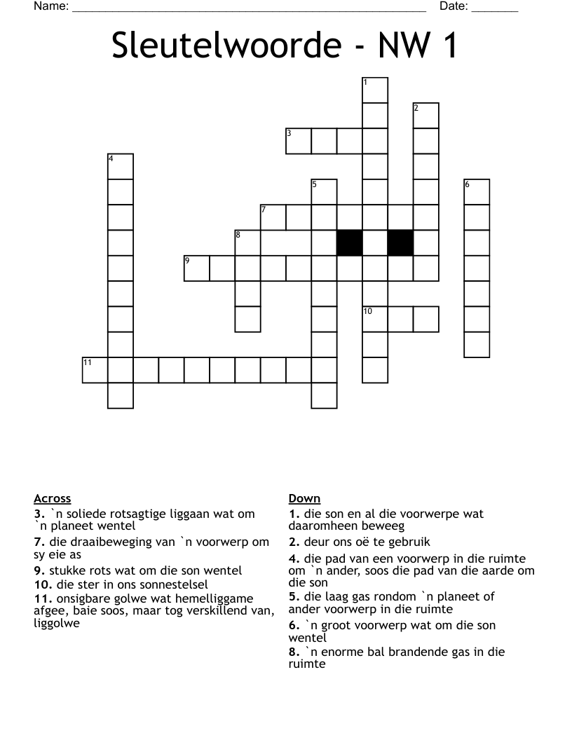 Sleutelwoorde - NW 1 Crossword