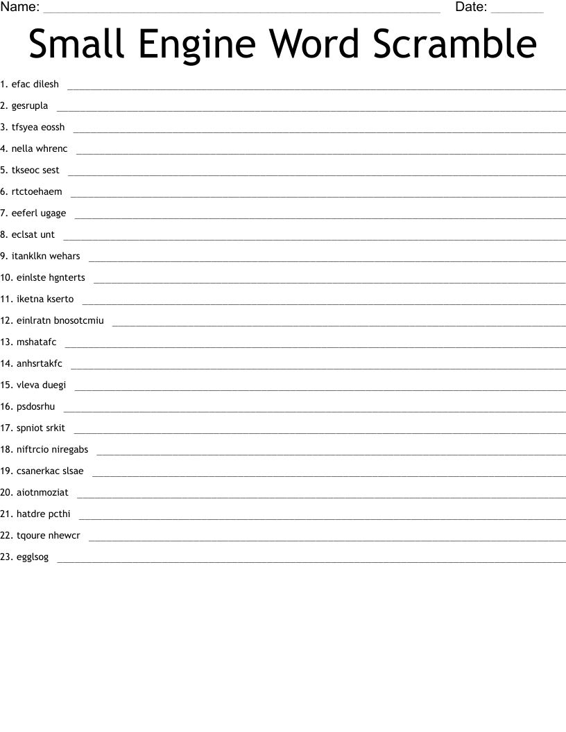 Small Engine Word Scramble