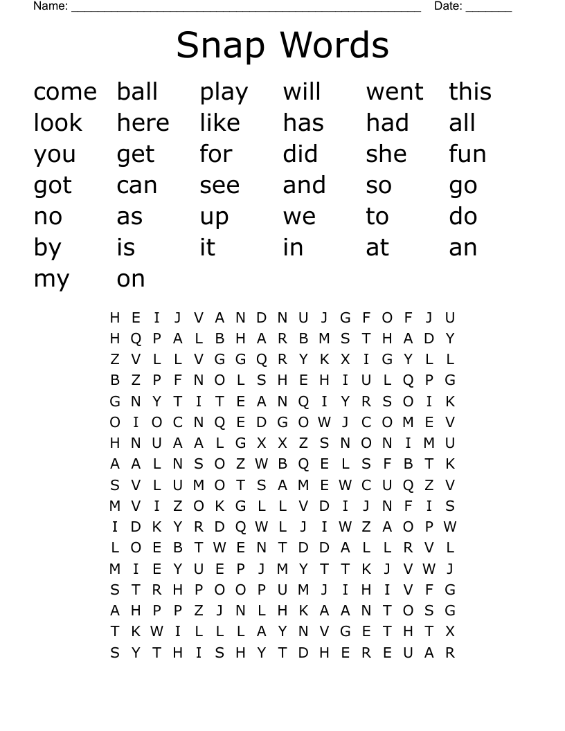 Snap Words Word Search