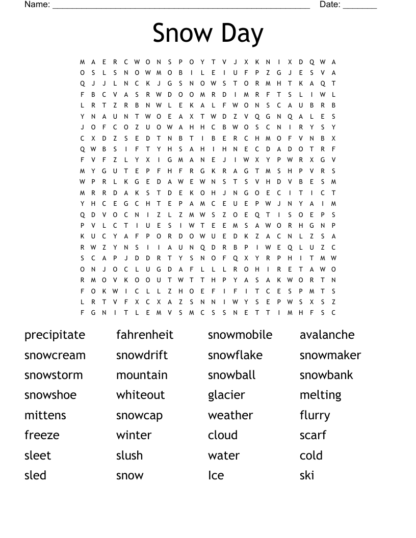 Snow Day Word Search