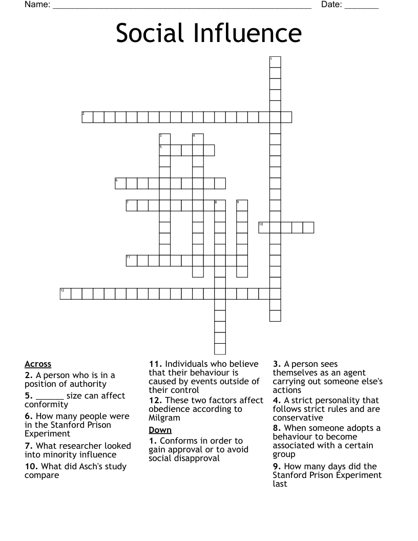 Social Influence Crossword