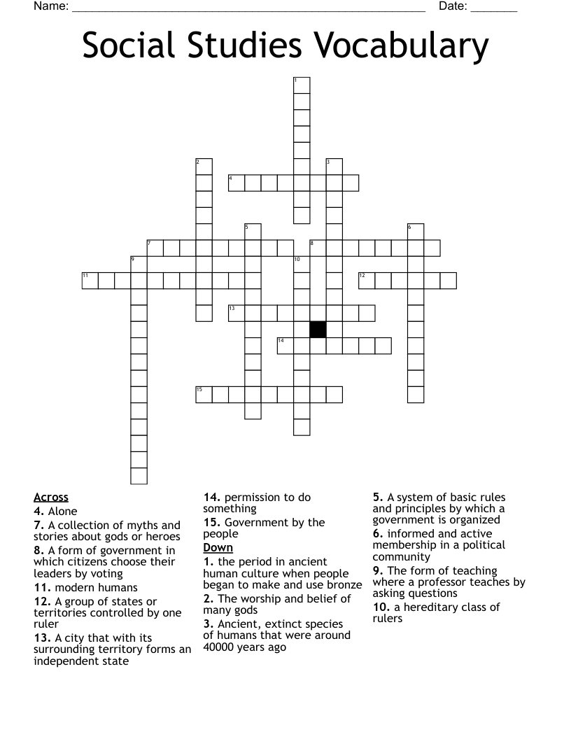Social Studies Vocabulary Crossword