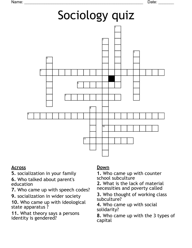 Sociology quiz Crossword