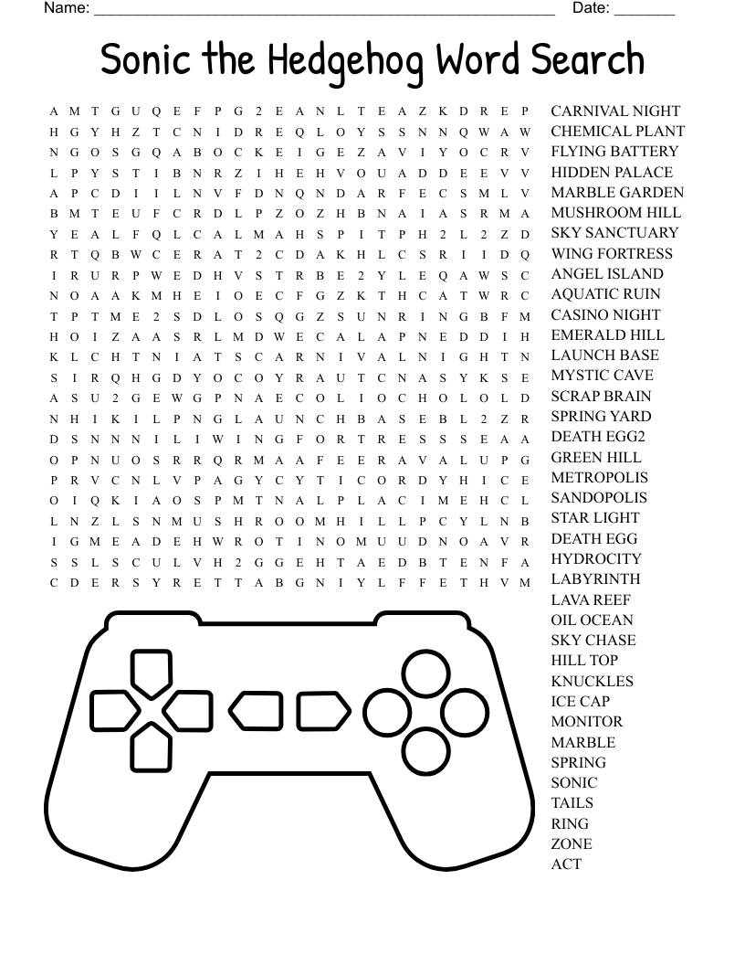 Sonic the Hedgehog Word Search