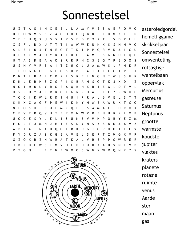 Sonnestelsel Word Search