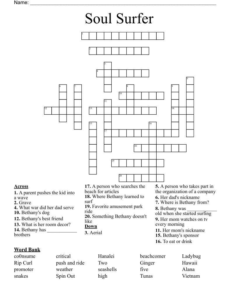 Soul Surfer Crossword