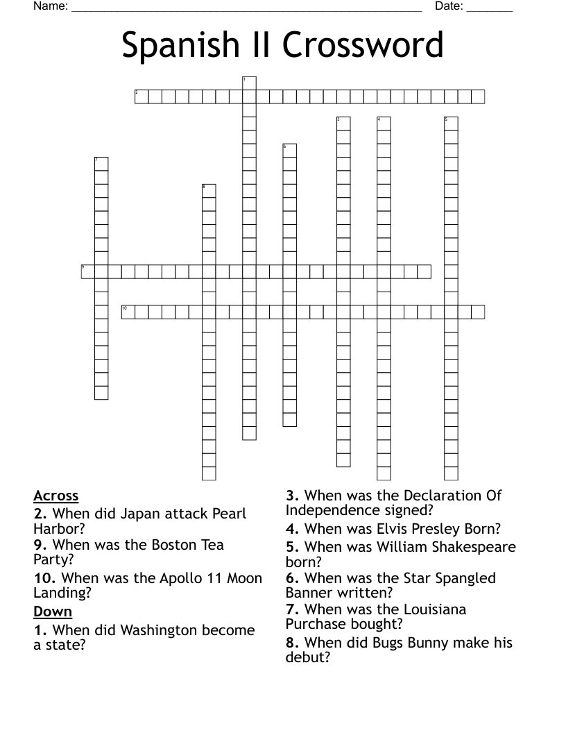 Spanish II Crossword