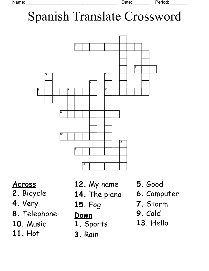 Spanish Translate Crossword