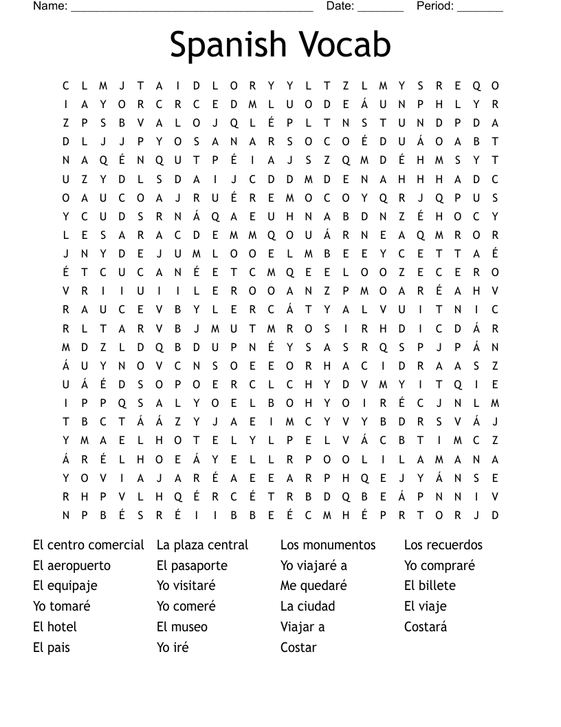 Spanish Vocab Word Search