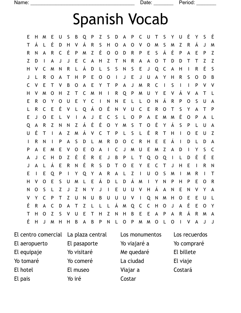 Spanish Vocab  Word Search