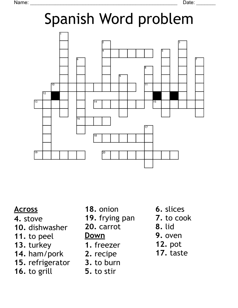 Spanish Word problem Crossword