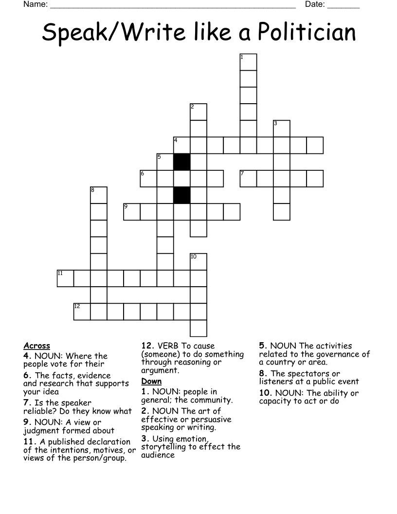 Speak/Write like a Politician Crossword