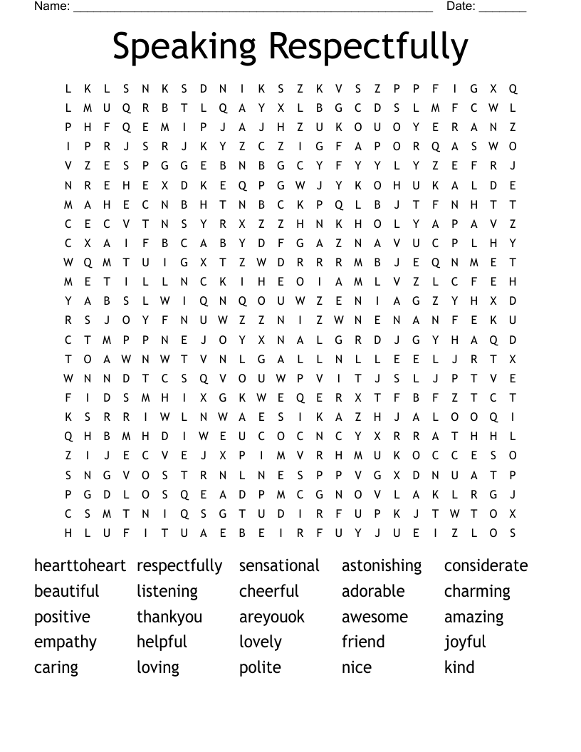 Speaking Respectfully Word Search