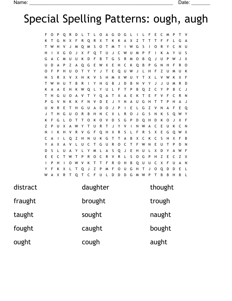 Special Spelling Patterns: ough, augh Word Search