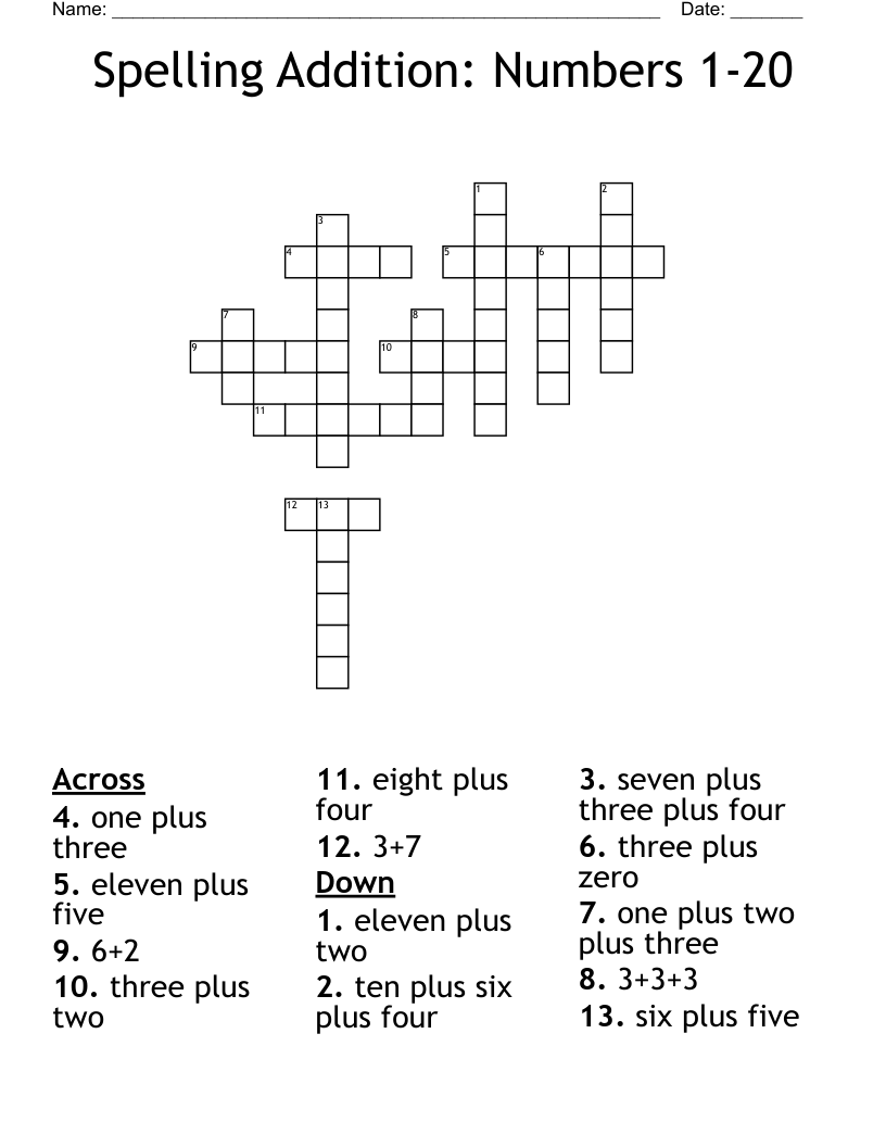 Spelling Addition: Numbers 1-20